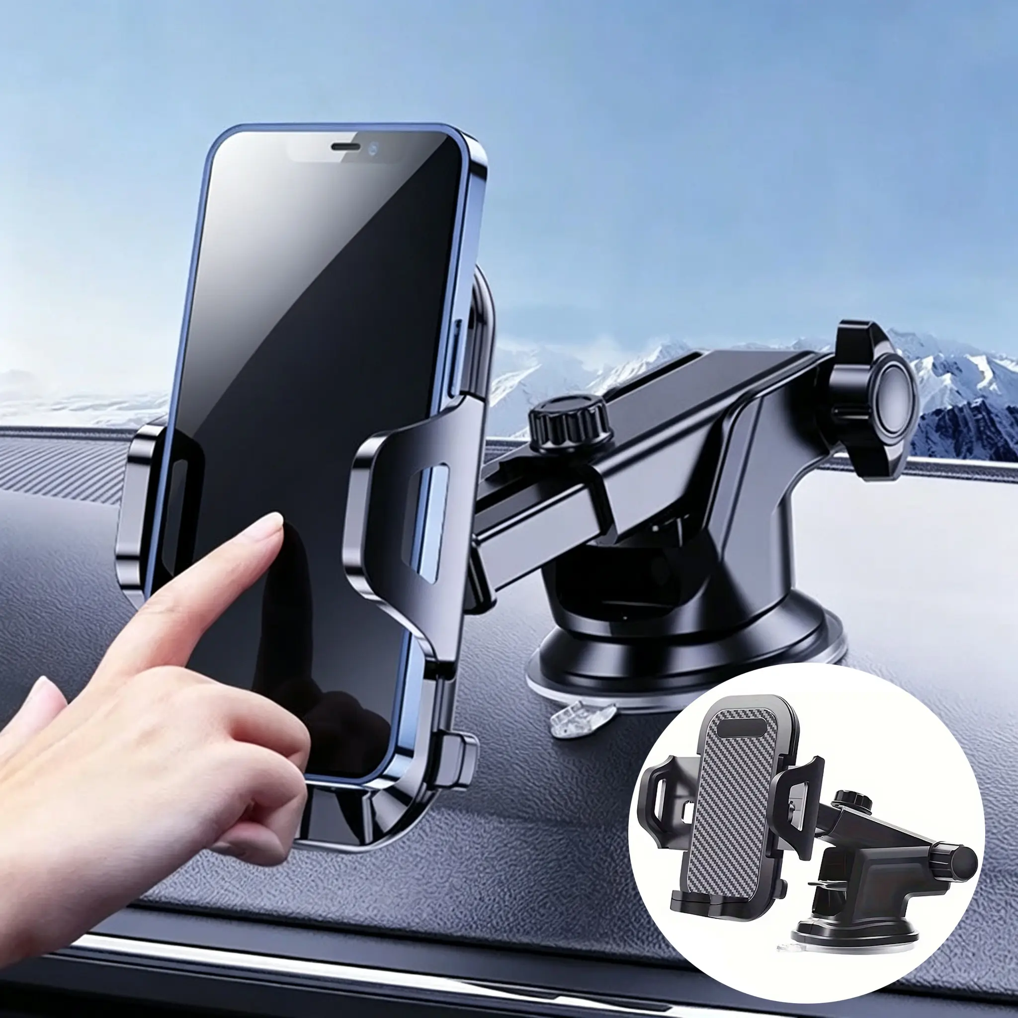 Adjustable Car Phone Mount, 360° Rotation Suction Cup Phone Holder for Car Dashboard & Windshield