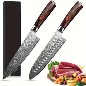 2Pcs Damascus Knife Set,Chef Knife , Santoku Knife,Professional Damascus Steel Kitchen Knife Japanese Chefs Knife VG-10 Kitchen High Carbon Stainless Steel, Cooking Knife