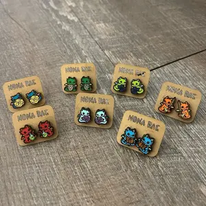 D20 Dragon Earrings – Cute Tabletop RPG Fantasy Wooden Studs