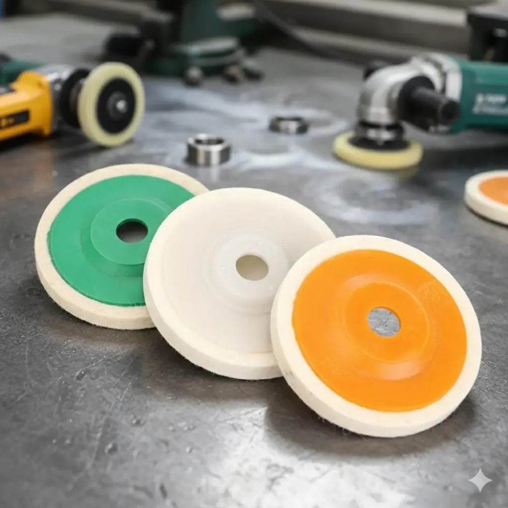 4Inch White Wool Polishing Wheel Green Felt Disc 100mm for Angle Grinder Superfine Orange Coarse Metal Wood Plastic Buffing High Gloss Surface Finishing DIY Pro Durable Easy Install Efficient Polishing Pad