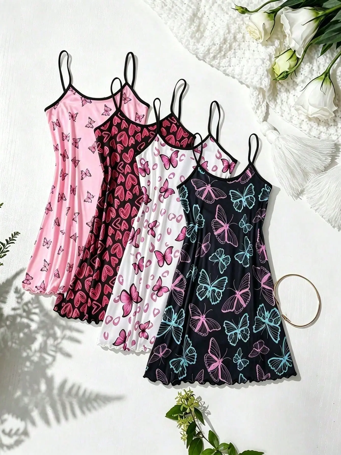 4 Pack Women Satin Slip Dress Sleepwear, Sexy Soft Silky Nightgown Lingerie For Daily Night Wear