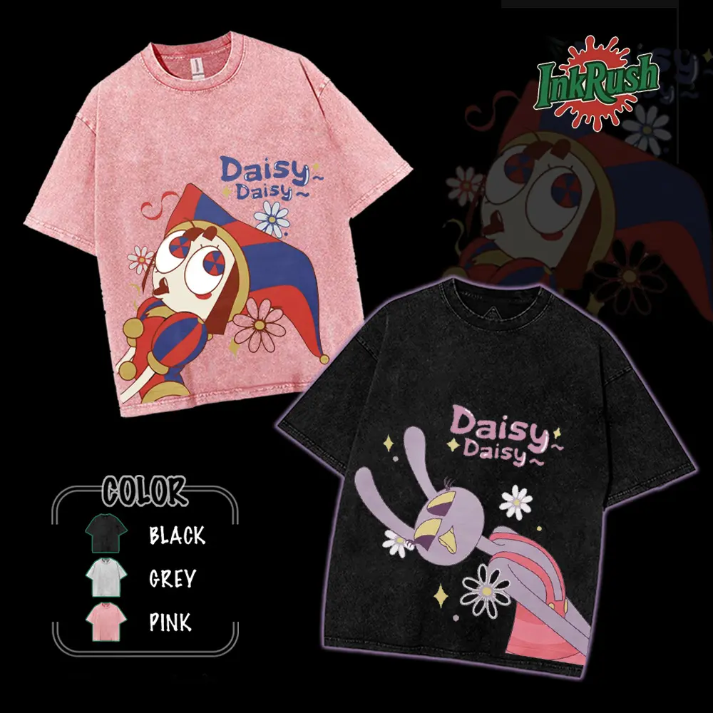 POMNI - JAX The Amazing Digital Circus Menswear Gift for anime fans Top Apparel Classic Seamless Simple designer shirts Men's Regular Fit Floral Print Tee Cotton Fabric Black Casual