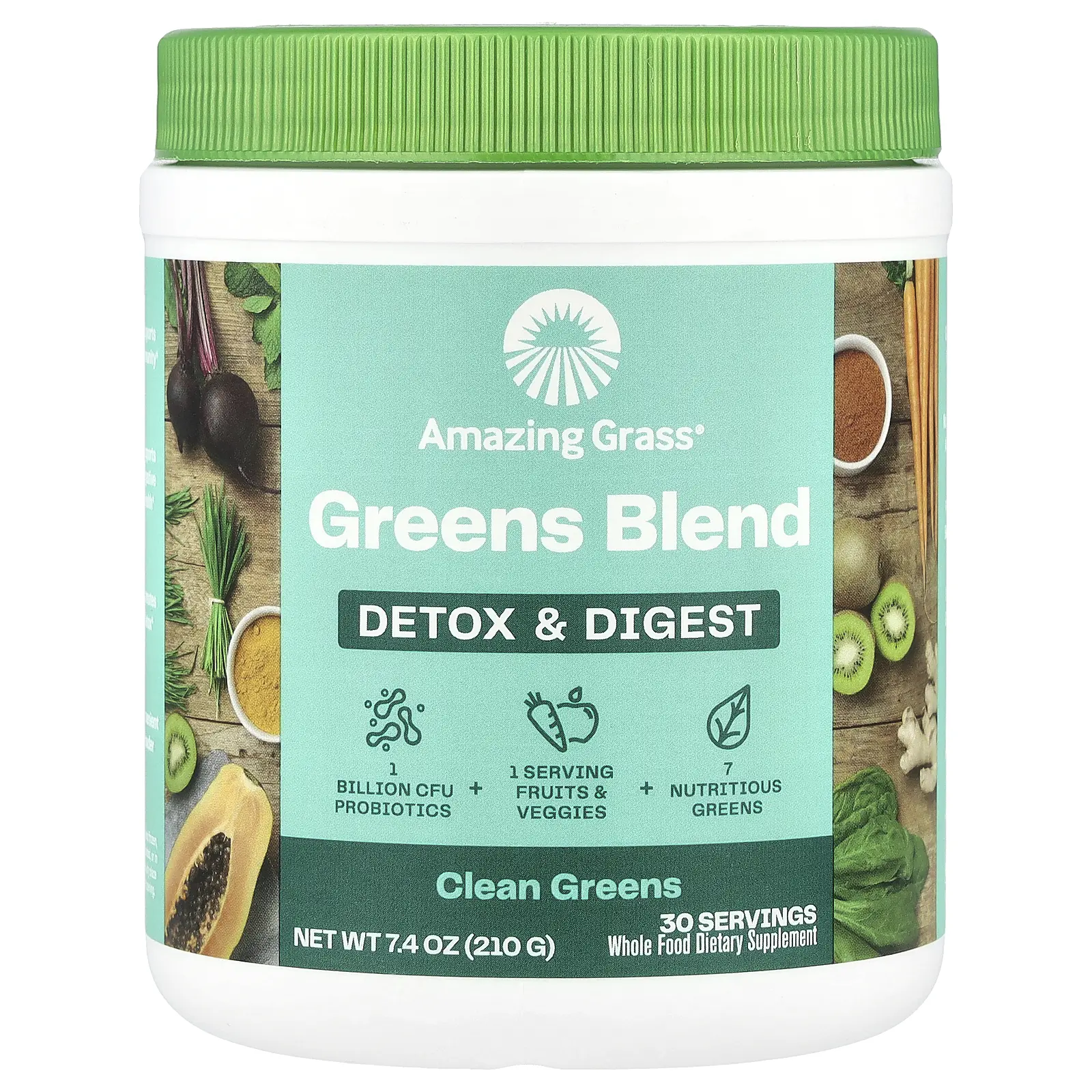 Amazing Grass Greens Blend, Detox & Digest, Clean Greens, 7.4 oz (210 g)