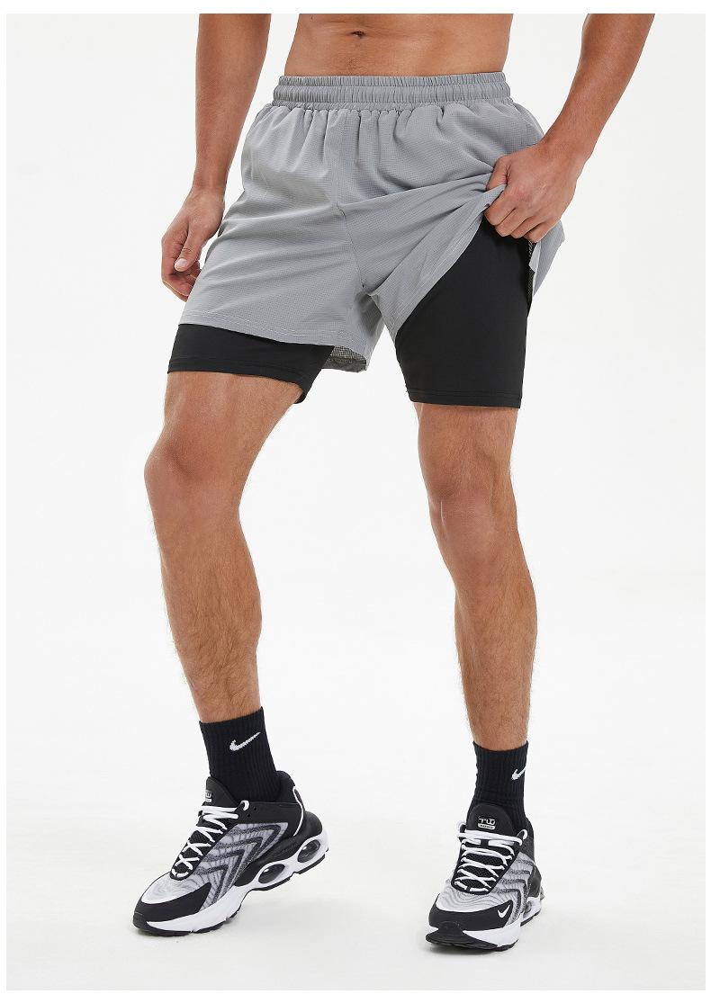 2026 New Fake Two-Piece Men's Fitness Shorts, Quick-Dry Anti-Embarrassment Swim Trunks for Beach & Running