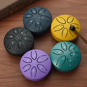 Portable Steel  Drum 6-Tone Mini Handheld Percussion Instrument for Beginners Carbon Steel Hollow Drum with Mallets Music Book Easy Guide Fun Musical Experience Mardi Gras Wedding Music Mini Handpan Drum Stainless Tongue Malachite Major Meditation
