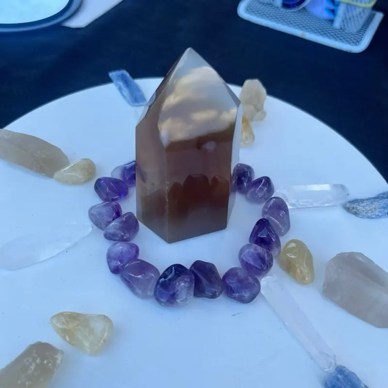 Crystal Grid Agate Point - Grounding  Amethyst - Calming  Lemurian - Supportive  Citrine - Abundance  Kyanite - Calming  $88