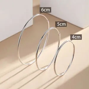 Hot Selling S925 Silver Needle Smooth Large Hoop Earrings Round Size Ear Cuffs for Women Large Hoop Jewelry