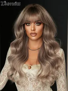 High-Quality 24 Inch Colorful Wave Long Curly Wig with Bangs for Women, Soft Heat Resistant Fiber Synthetic Hair Wig for Music Festivals Halloween Longhair