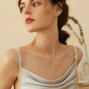 Lariat Gold Necklaces for Women, Dainty Lip Chain Gold Long Layered Chain Necklace Trendy Y-Shaped Pendant Necklace Statement Charm Jewelry set for Women Gift