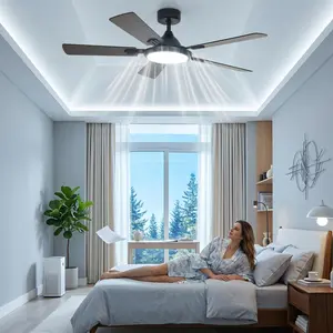 52 Inch Modern Ceiling Fan with Light and Remote, 5-Blade High Airflow Ceiling Fan, Bayonet B22 Bulb Base, Wide Voltage Compatible for Bedroom Living Room Upgrade