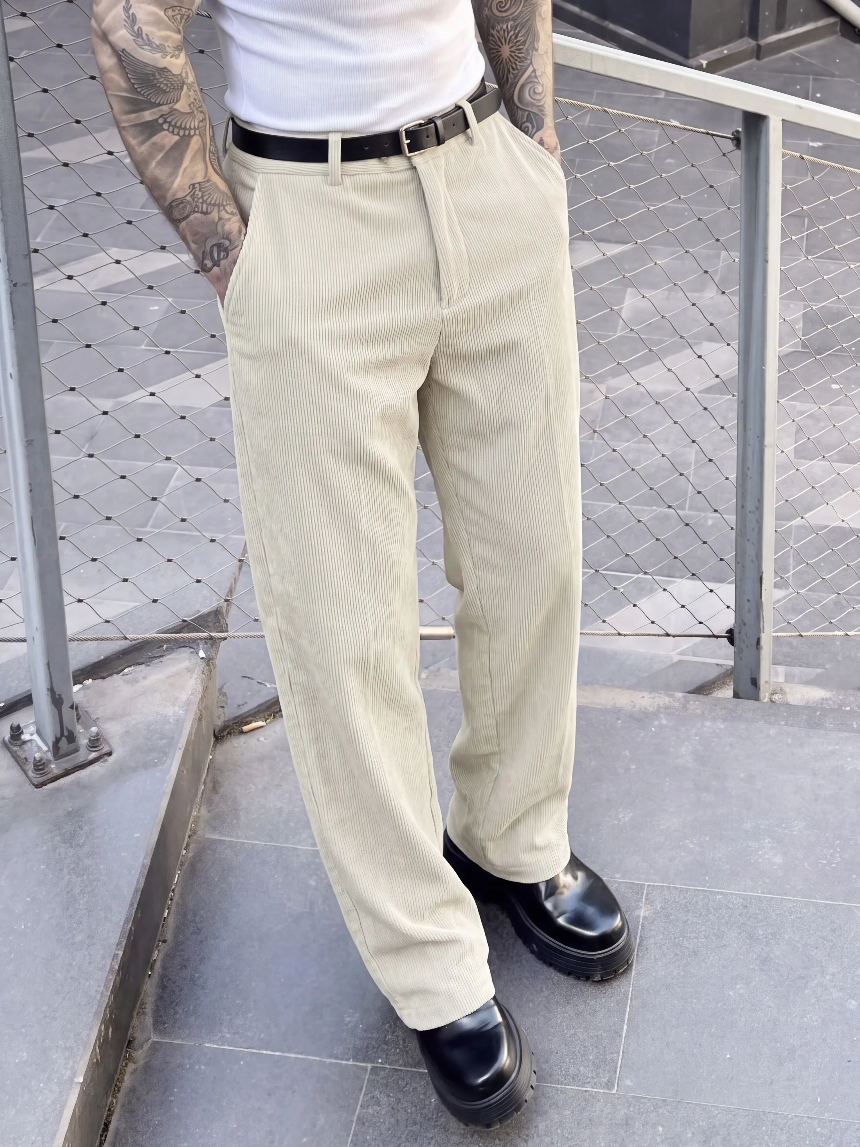 Men's Corduroy Mid-Waist Pants - Menswear, Plain, Fluid Drape, Straight Cut, Relaxed Fit, Long Length, With Pockets, Mature Casual Style, Suitable for Autumn-Winter Commuting