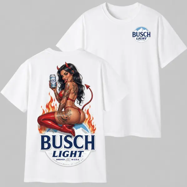 Busch Light Devil Woman Halloween Two-Sided T-Shirt, Dark Fantasy Party Tee for Adults, October Gift