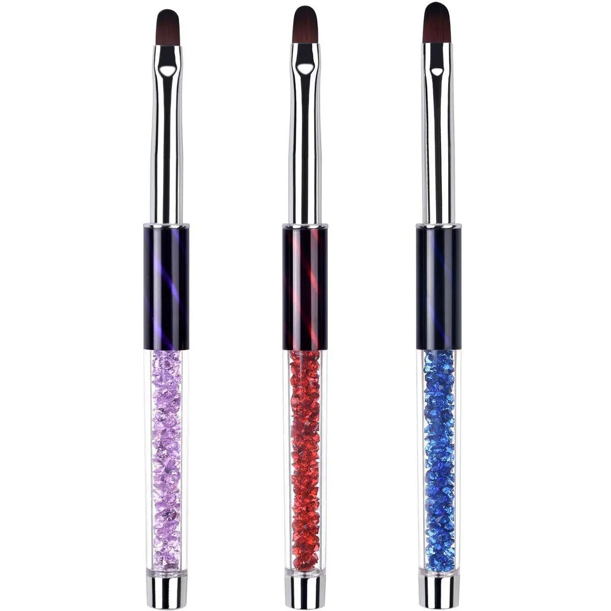 3Pcs Oval UV Builder Gel Nail Brush Set Rhinestone Handle Polygel Hard Gel Nail Art Brushes Professional Nail Art Tools