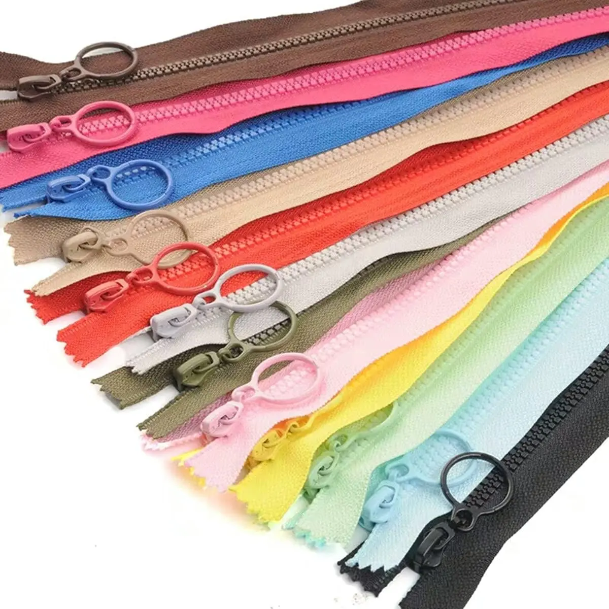 Plastic Zippers Colorful Resin  with Ring Pulls #3 with Lifting Separating Zippers for Clothes DIY Children Coat Sewing Craft Bags Mixed  (60cm) 24inch