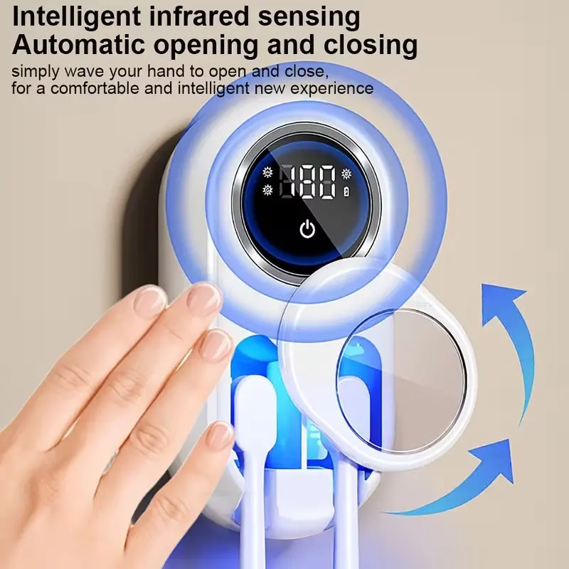 Smart Sensor Toothbrush Holder, Toothbrush Storage, Disinfecting Brush Rack, UV Toothbrush Holders, No Drilling Easy Installation, 2 Slots, Suitable for Bathroom, Hotel, Multiple Scenarios, Wall Mount Toothbrush Holder