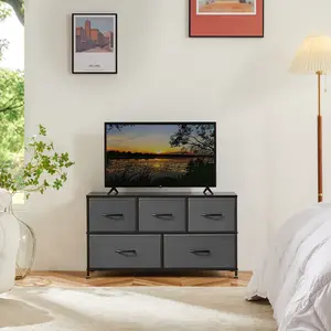 Fabric Storage Tower with Wooden Top & Sturdy Frame, Multi-Purpose Drawer Cabinet for Bedroom, Closet, Entryway & Office