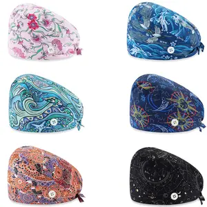 6 Pack Scrub Caps for Women Bouffant Scrub Hats Adjustable Working Cap with Ponytail Pouch Tie Back for Nurses Comfortable Fit and Stylish Designs