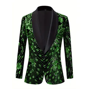 Men's sequins, suits, colorful, shiny suits, suitable for parties, weddings, banquets, prom costumes, stage costumes, green glitter fashion jackets, suitable for proms, banquets, dinners, weddings, proms, parties, cruises, shows, magicians