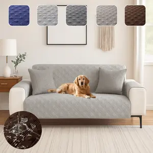 Waterproof Sofa Cover for 3 Cushion Couch, Non-Slip Pet Friendly Couch Protector for Dogs & Cats, Washable Furniture Slipcover with Elastic Straps & Foam Sticks, Scratch Resistant Sofa Mat, Soft Sofa Protector, Living Room Decor (Gray/Light Gray)