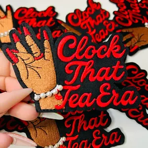 “Clock That Tea Era” Patch – Sassy Embroidered Hand with Pearls