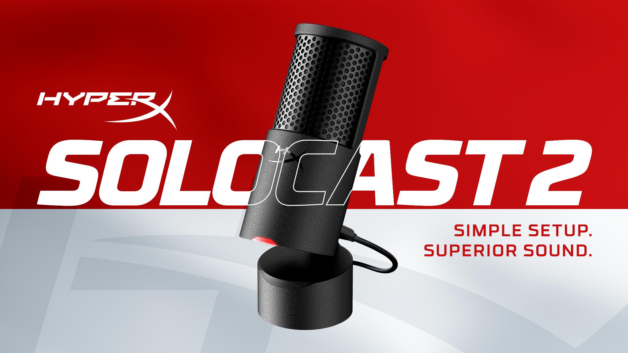 HyperX SoloCast 2 – Gaming USB Condenser Mic for PC, USB-C to USB-A, Built-in Pop Filter, Internal Shock Mount, Plug and Play, 24-bit / 96kHz, Compact Tiltable Stand, Audio Filter Adjustment with HyperX NGENUITY Software