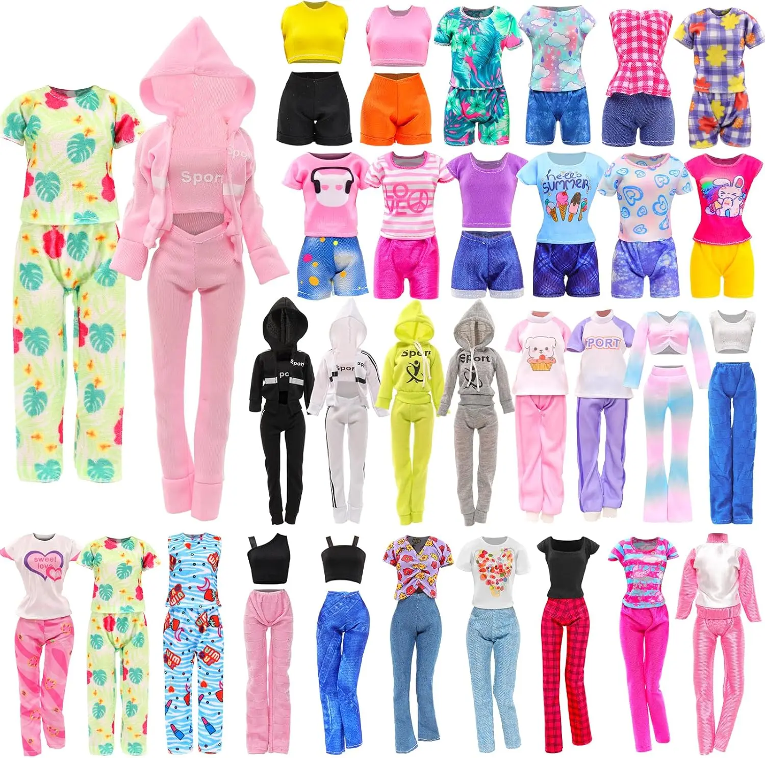 10 Sets Doll Clothes for 11.5 Inch Fashion Dolls – Hooded Sports Suit Tops & Pants, Tracksuit Outfit Set, Activewear, Running Apparel, Casual Sportswear, Doll Clothing Accessories for Girls