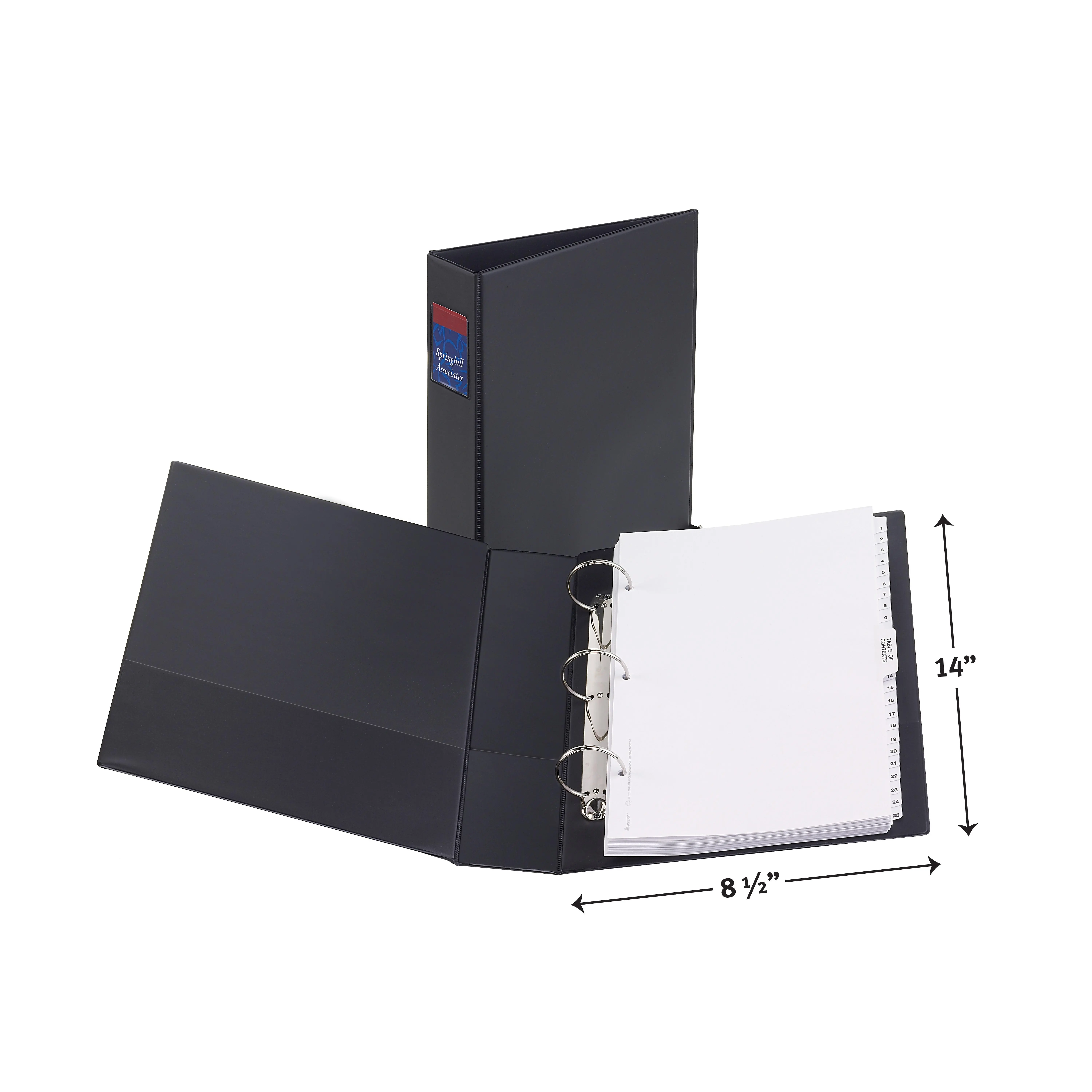 Avery Legal-Size Durable 3 Ring Binder, 2" Round Rings, Holds 8.5" x 14" Paper, Label Holder, 1 Black Binder (06401)