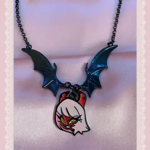 Helluva Boss Kawaii Punk Goth Visual Kei Vkei Jfashion Alt Verosika Mayday Necklace with Bat Design and Colorful Accents