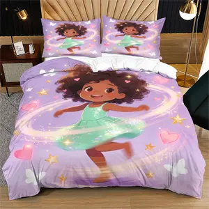 Curly Black Girl Unique Print Duvet Cover Set Bed Quilt Cover (1-2 Pillowcases, No Inserts), Soft, Cozy & Versatile Fit for All Bed Sizes, Ideal for Dorms, Kids Rooms & Gifting, Sweet Aesthetic Bedding Set