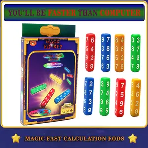 2 Sets Deluxe Maths Wizz Blocks Puzzle, Mentalism Domino Magic Number Log Trick, Arithmetic Psychic Slate for Fast Calculation, Algorithm Numbering Rod to Predict Any Number formed by the 4 Number Rods