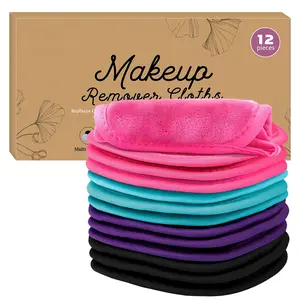 Makeup Remover Cloths 12 Pack, Makeup Removal Face Cleansing Cloth, Reusable Make Up Remover Pads Remove Instantly Dirt with Just Water, 5 x 5 in