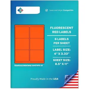 Bright Neon Color Fluorescent Stickers - 4" x 3.33" s - (Fluorescent Red, 150 s)