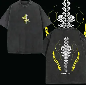 valentine shirts Cyberpunk 2077 Anime Double Printed Vintage Washed Tee Unisex Anime Manga Washed Heavyweight Cotton T-shirt, Gift For Anime Fan, Anime Lover Apparel Clothes