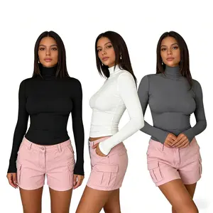 Women’s Slim Crop Tops, 3-Pack Y2K Korean Breathable Cotton Blend Non-Iron Basics