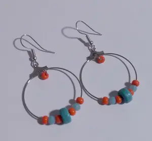 Boho Beaded Dangle Hoop Earrings with Colorful Beads and Silver Tone Hoops for Stylish Accessory