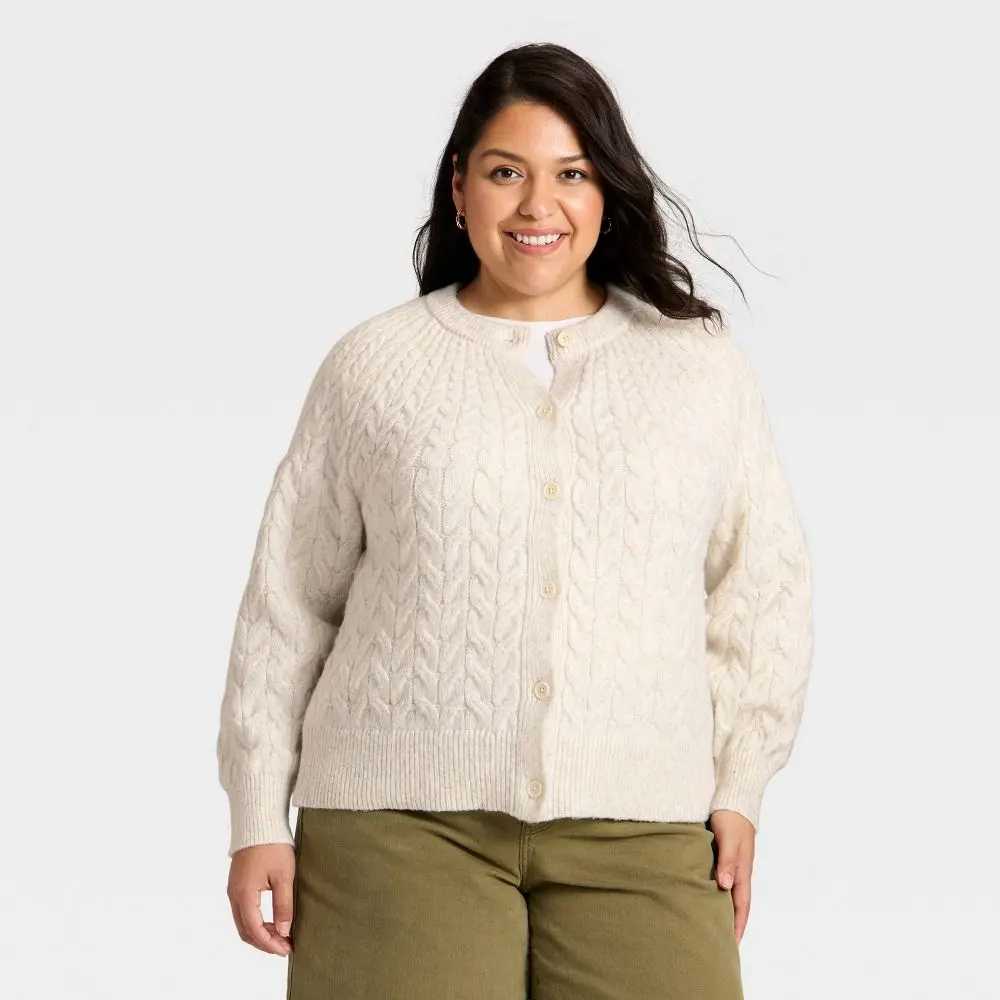 Women's Button-Front Cable Knit Cardigan Sweater - Ava & Viv