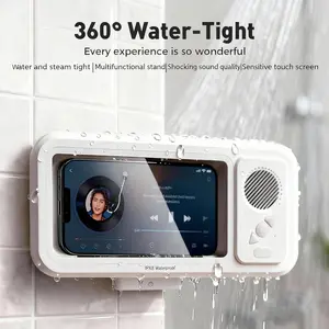 Waterproof Shower Phone Holder with Bluetooth Speaker – 2026 New IPX8 Waterproof Wall Mount, Universal Fit for All Smartphones, Bathroom & Shower Mirror Mount with Hands-Free Stand Stream Cellphone Adjustable