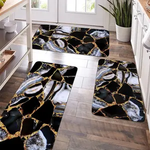 JIT 2/3pcs Kitchen Flannel Marble pattern Artistic Decorative carpet Kitchen carpet set, flannel bedside set floor mat anti-slip washable bedside soft carpet, Washable Kitchen Rugs, suitable for kitchen, laundry room, corridor floor running mat carpet