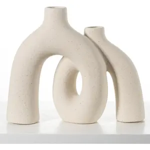 Modern Nordic Boho Porcelain Vase Set - Elegant Beige Matte Ceramic Vases for Living Room, Bookshelf, Home Decor; Easter Gift