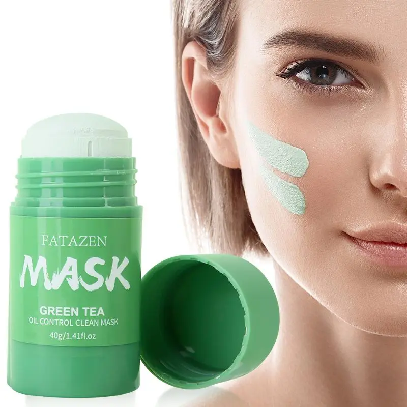 FATAZEN Green Tea Organic Oil Control Clean Face Mask Stick, Deep Pore Cleansing, Soothing, Blackhead & Oil Control, Purifying Clay Mask Stick with Green Tea Extract, for All Skin Types, Facial Mask, 40g