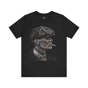 Vintage Peaky Blinders Style Gent T-shirt Newsboy Cap, Cigarette Silhouette