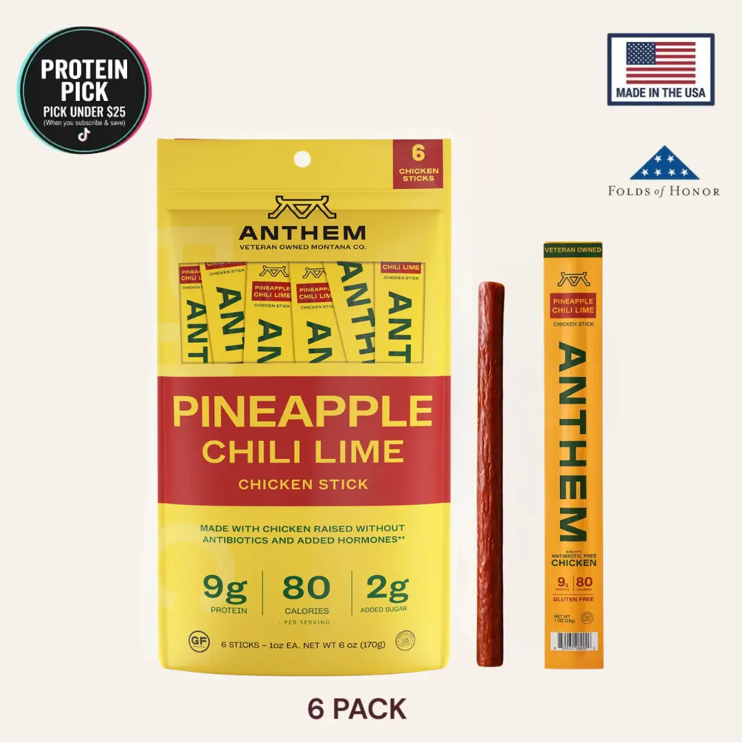 Anthem Snacks | Chicken Stick | Premium Chicken Jerky | Pineapple Chilli Lime | Smoked Maple | 6 Sticks | 9g Protein, 60 - 80 Calories