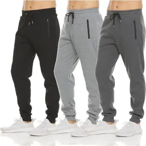 Mens 3 Pack Fleece Active Athletic Workout Jogger Sweatpants for Men with Zipper Pocket and Drawstring Size S-3XL