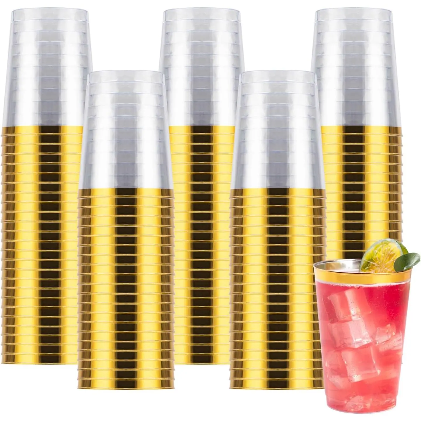 100 count 10oz  Plastic Cups for Party, Disposable  Rim Cups, Plastic  Glasses for Wedding Thanksgiving, Christmas, and Parties