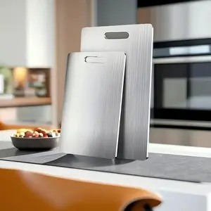 Stainless Steel Double Sided Chopping Board,1 Count Cutting Board, Kitchen Chopping Board for Meat & Vegetable, Kitchen Accessories