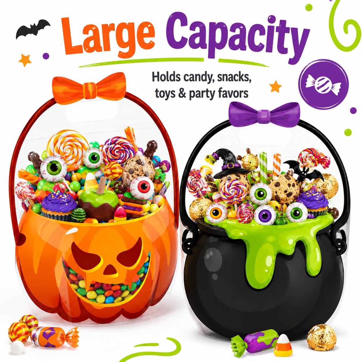 Pumpkin-Shape Transparent Holiday Gift Bags, One Size PE Bags for Festive Indoor Recreation Celebrations
