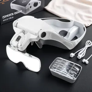 Professional Headband LED Magnifier Set with 5 Replaceable Lenses 1.0X-3.5X Adjustable Head Strap Bright Lighting for Jewelry Watch Repair Electronics Soldering Craft Workbench Lab Tools