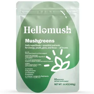 Hellomush Super Greens Powder Superfood, Daily Green Powder Supplement with Probiotics Drink Mix for Men & Women, Blend of Greens, Mushrooms, Vitamins, Probiotics and Cellular Nutrients