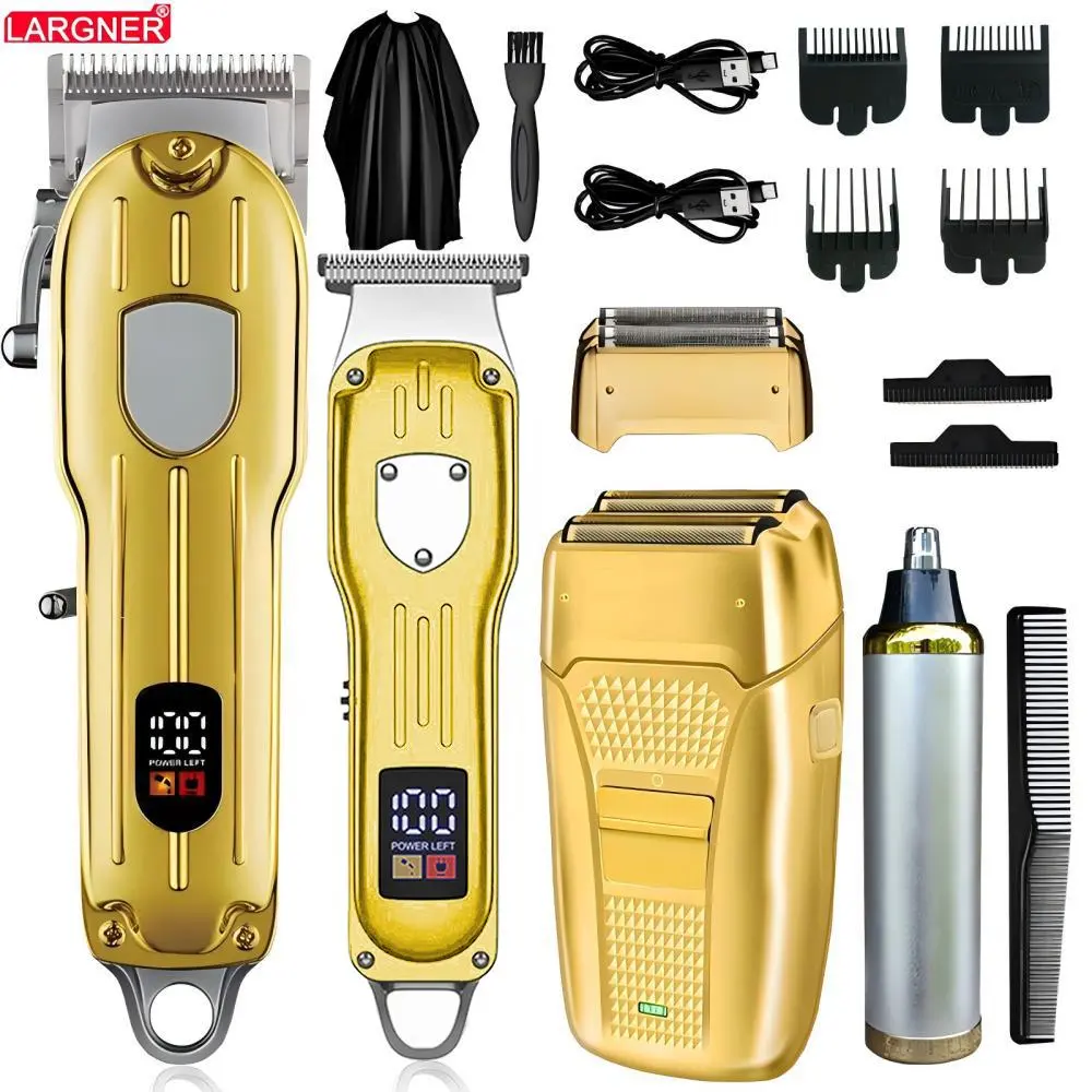 Largner 4-In-1 Professional Hair Trimmer Set Silver Color Electric Clipper Set, USB Rechargeable LCD Display Shaver & Trimmer Kit, Travel Portable Grooming Tool Rechargeable Clippers