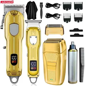 Largner 4-In-1 Professional Hair Trimmer Set Silver Color Electric Clipper Set, USB Rechargeable LCD Display Shaver & Trimmer Kit, Travel Portable Grooming Tool